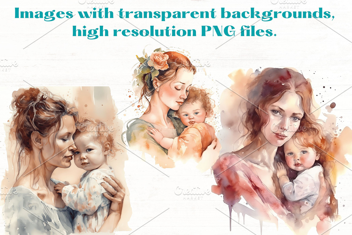 Mother and Baby Watercolor Clipart, a Person Illustration by Mermaids Cove (Photo 4 of 10)