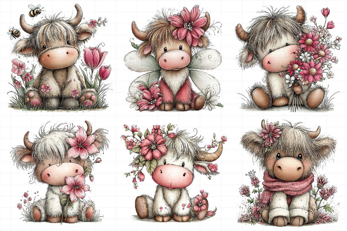 Whimsical Spring Highland Cow Clipar, an Illustration by Daily.Designs (Photo 5 of 8)