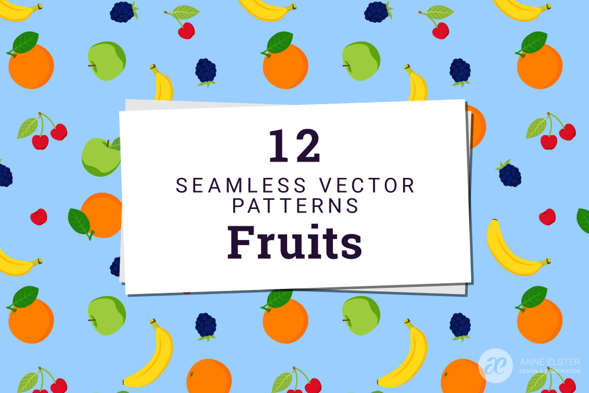 12 Fruit Vector Patterns, a Pattern Graphic by Anne Elster Design (Photo 1 of 4)