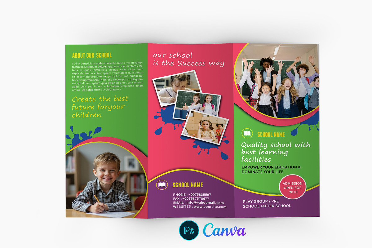 School Admission Trifold Brochure, a Brochure Template by retrographix (Photo 1 of 5)