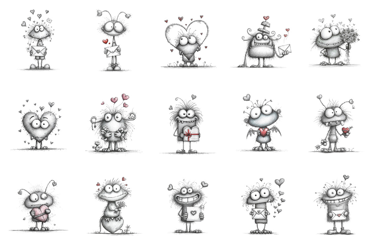 Whimsical Cute Valentines Monster Cl, an Illustration by designcity5 (Photo 2 of 5)