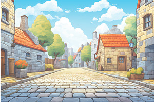 Perspective Of Cobblestone Street