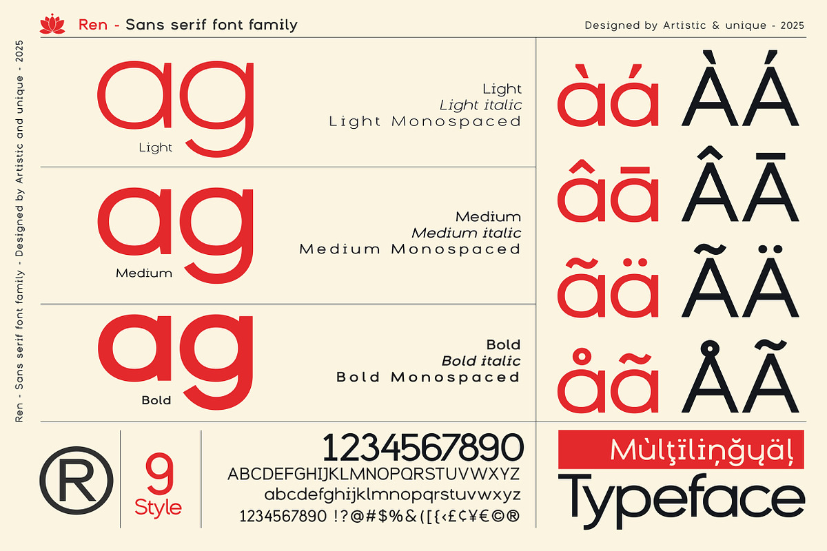 Ren - Sans serif font family, a Sans Serif Font by Artistic & Unique (Photo 4 of 15)