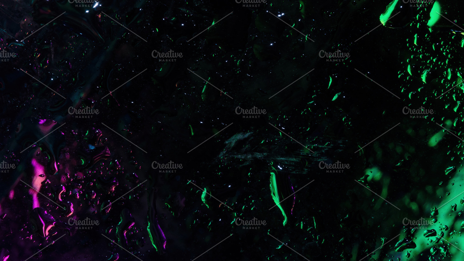 Dark abstract image of wet glass with glowing green and purple n, a Background Photo by Ales Munt