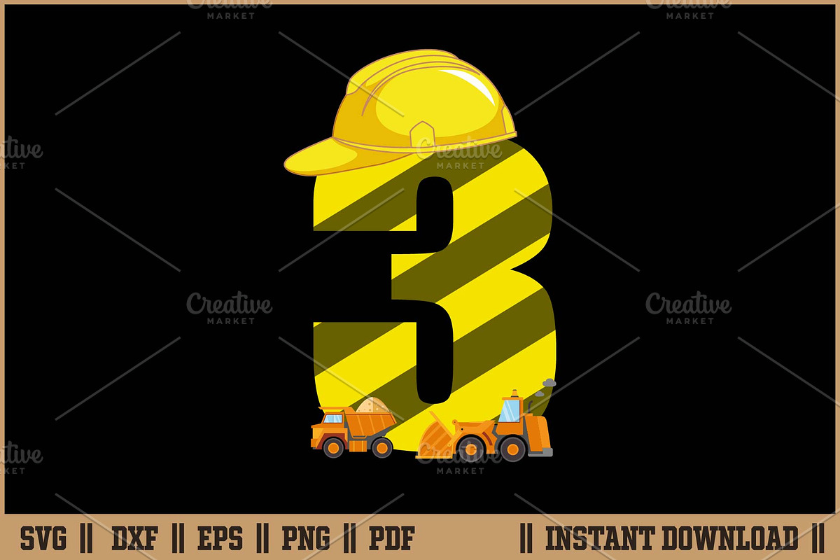 Kids 3rd Birthday Digger 3 Years SVG, a Work Illustration by Handy Arts Studio (Photo 1 of 3)