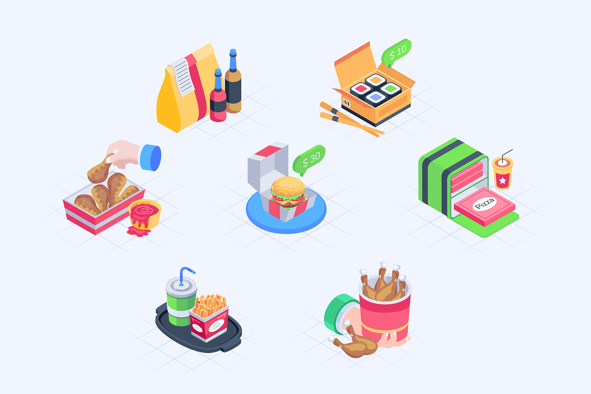 Food Delivery Isometric Icons, an Emoji Icon by Vectors Market (Photo 7 of 9)