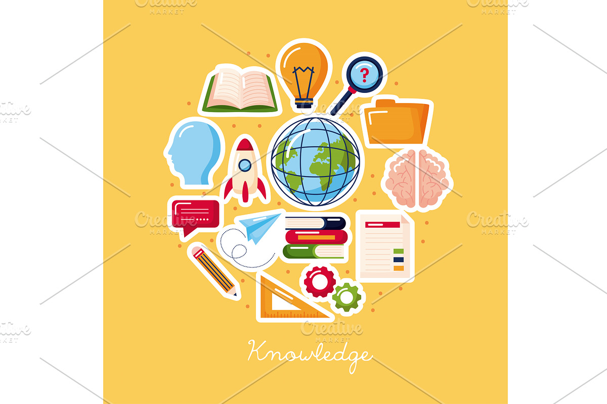 knowledge icons in circle, an Object Illustration by studiogstock