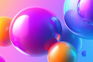 Colorful 3D bubbles float against, a Background Photo by MistyDay