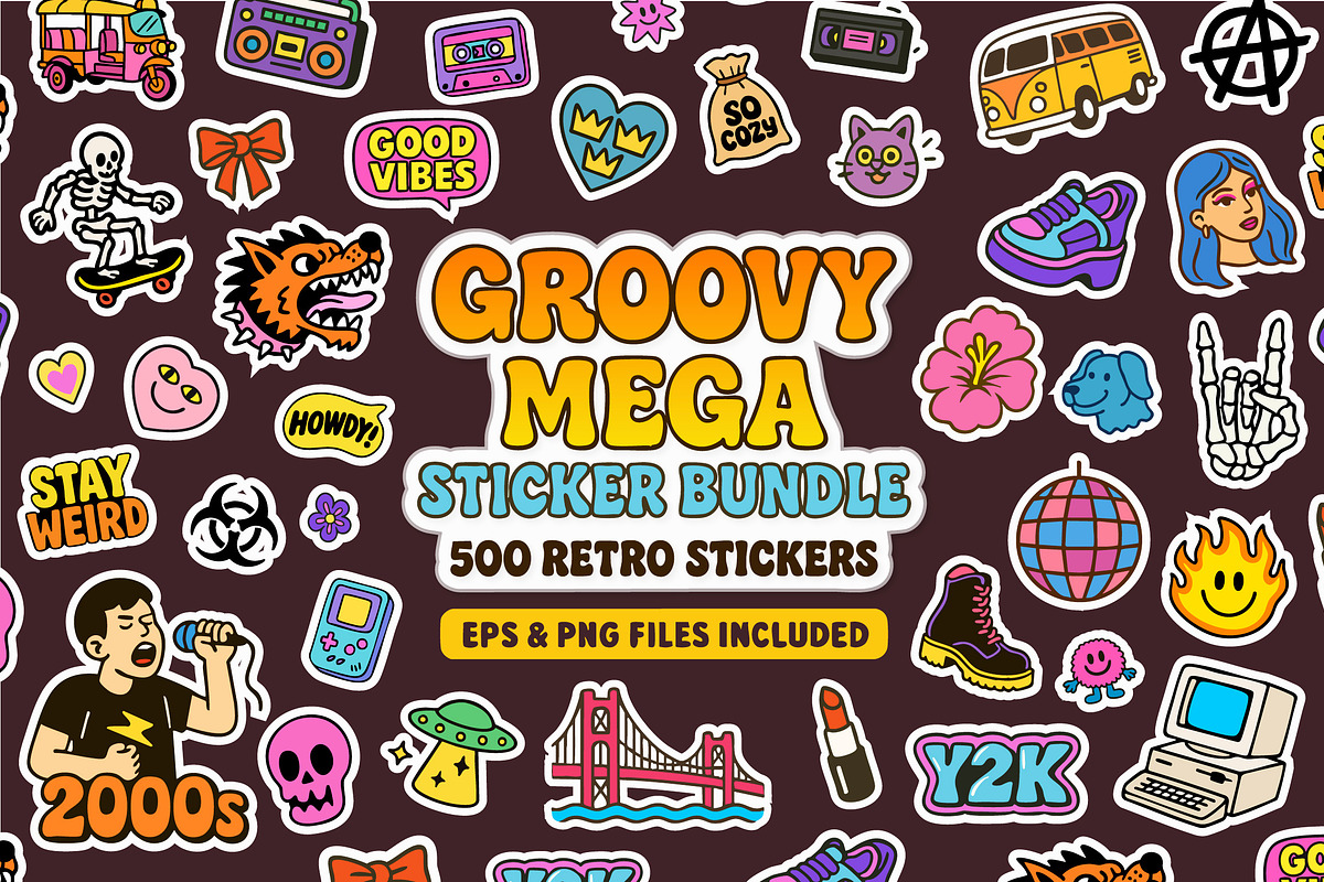 Groovy Mega 500 Stickers Bundle, an Object Graphic by Ckybe's Corner (Photo 1 of 6)