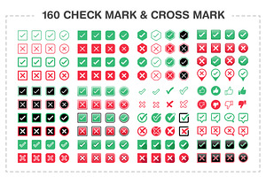 160 Check Mark & Cross Mark Symbols, an Object Graphic by WORAKAMON Design Studio