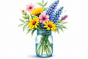 Wildflowers in Mason Jar Clipart Set, an Illustration by hafijul (Thumbnail 10 of 14)