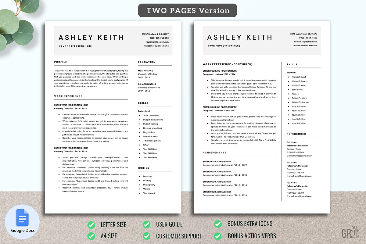 Google Docs Resume CV Template 05, a Resume Template by GResume (Photo 3 of 8)