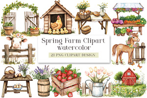 Watercolor Spring Farm Clipart, a Seasonal Illustration by DreamArtGraphic