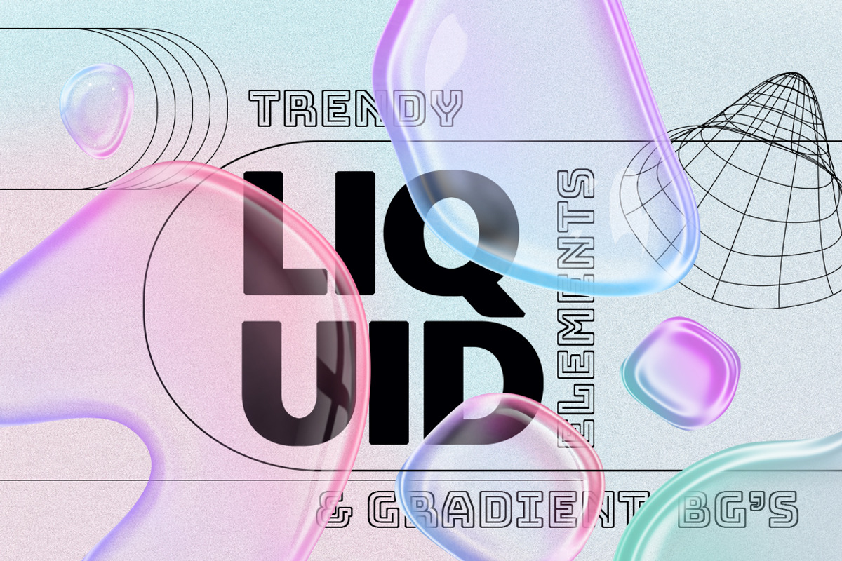 Retro Gradient bg's& Liquid Elements, an Object Graphic by CreativeFolks (Photo 1 of 13)