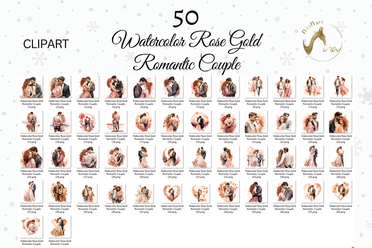 Rose gold Watercolor Romantic Couple, an Illustration by NiiiNArt (Photo 2 of 9)