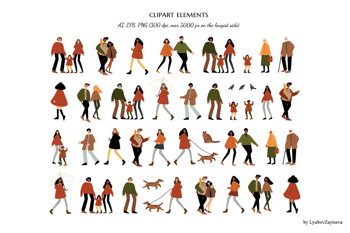 Autumn City Illustration Clipart Set, a Person Illustration by LyubovZaytseva (Photo 4 of 9)