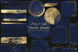 Navy And Gold Watercolor Elements