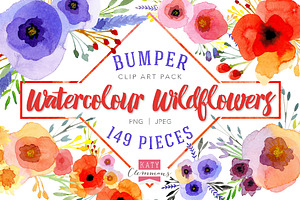 Watercolour Wildflowers clip art