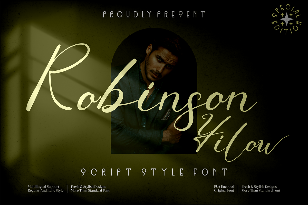 Robinson Yilow, a Script Font by mahstudios (Photo 1 of 8)