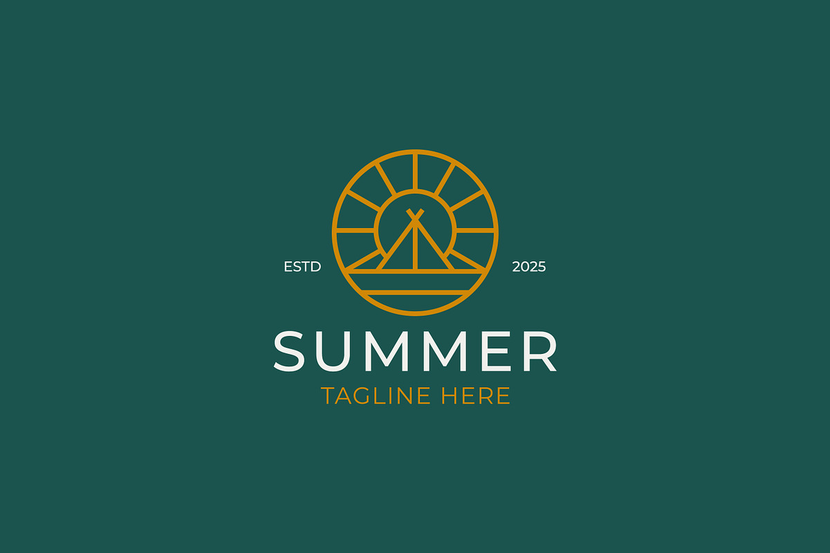 Logo Badge Summer Camp Tent Sunrise, a Branding & Logo Template by Signatoro (Photo 1 of 3)
