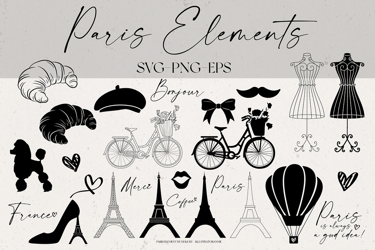 Paris Element SVG Bundle, an Object Illustration by IllustratorAnnie (Photo 1 of 5)