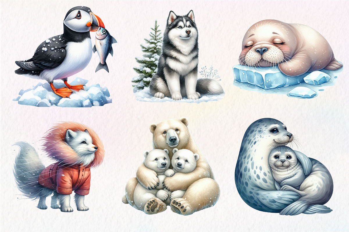 Watercolor Arctic Animals Clipart, an Illustration by Dream Creation (Photo 7 of 8)