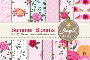 Floral Summer Pink Digital Paper, a Pattern Graphic by JennyL Designs