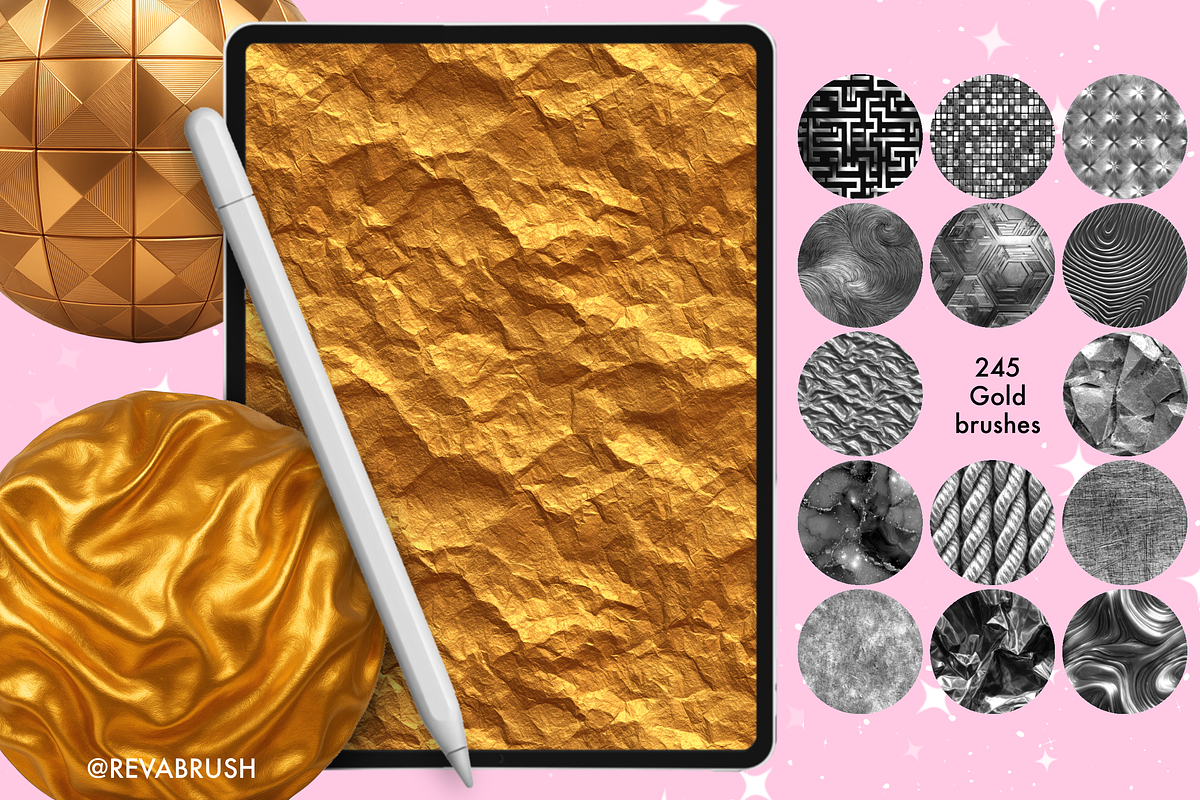 245 Procreate Gold texture brushes, a Brush Add-On by Revabrush (Photo 7 of 8)