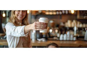Barista Offering Fresh Coffee in, a Food & Drink Photo by piter.goskov