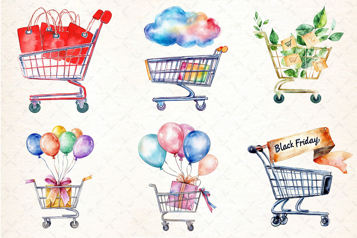 Watercolor Shopping Cart Icon Black, an Illustration by DreamCafeArt (Photo 3 of 5)