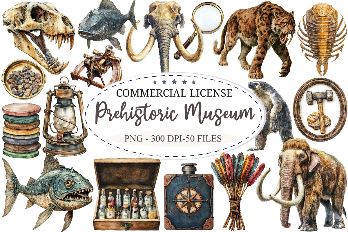 Victorian Prehistoric Museum Clipart, a Seasonal Illustration by designcity5 (Photo 1 of 5)