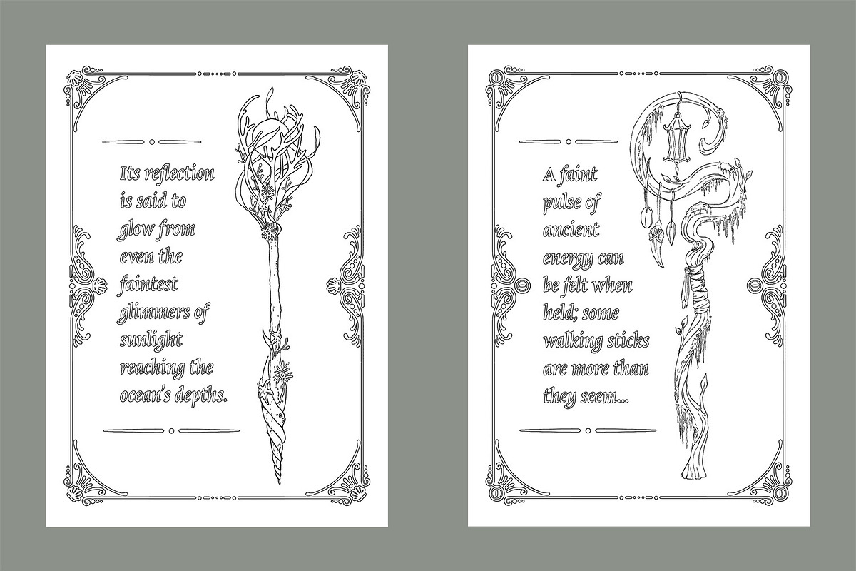 5 Fantasy Staff Colouring Pages NOAI, a Decorative Illustration by Forest Lily (Photo 3 of 5)