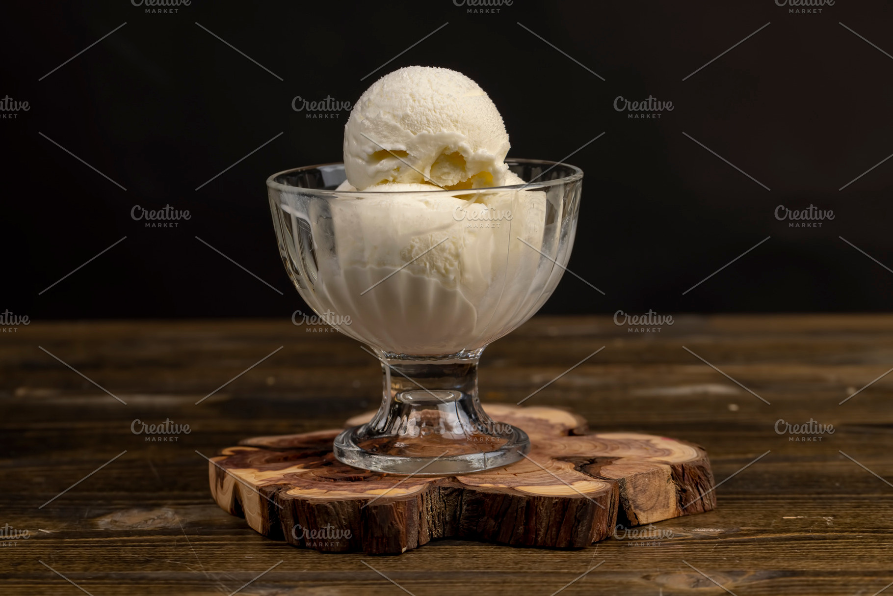 balls of fresh white ice cream , sweet refreshing ice cream on the table, side, a Photo by rsoollAI