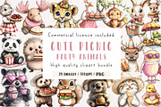 Cute Picnic Party Watercolor Animals, an Illustration by CreationArt (Thumbnail 1 of 9)