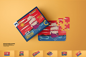 Jigsaw Puzzle Board with Box Mockup