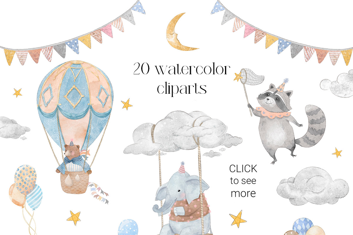 Sky Dreams. Watercolor animals, an Animal Illustration by AlineArtStore (Photo 3 of 12)