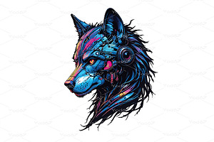 Vector of cyberpunk wolf head, an Animal Illustration by yod67
