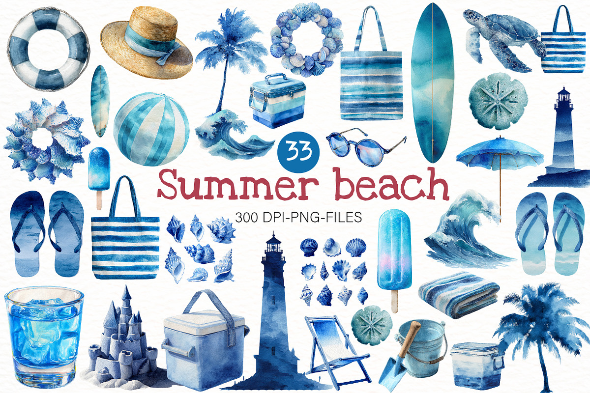 watercolor Summer beach clipart, an Illustration by Designworld (Photo 1 of 7)