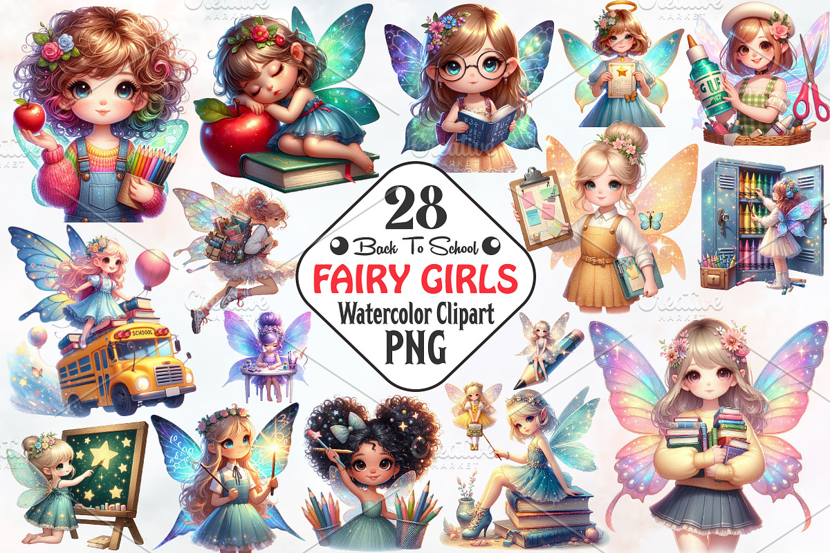 Back To School Cute Fairy Girl Png, an Illustration by RobertsArt (Photo 1 of 7)