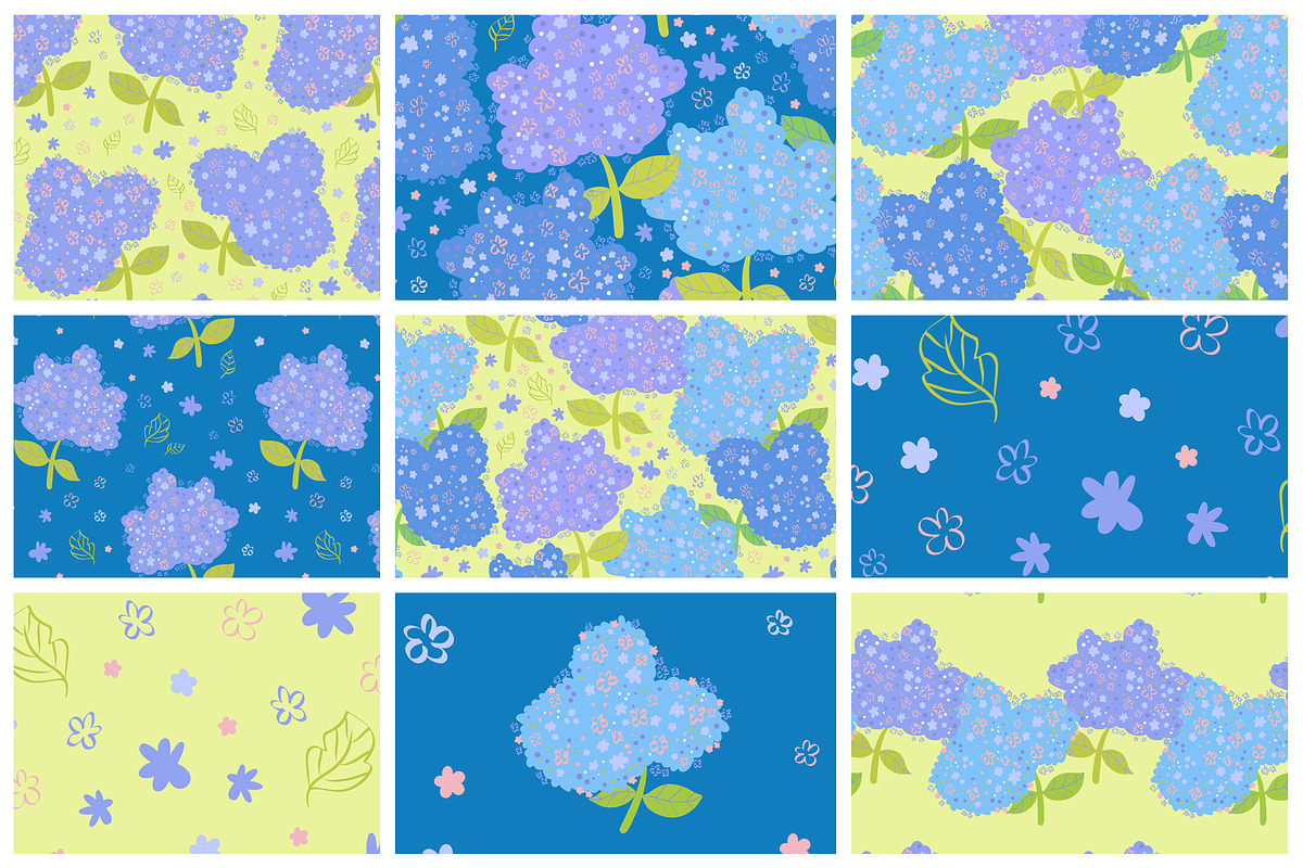 Hydrangeas floral vector pattern, a Pattern Graphic by Carpet Tapete Pretzel (Photo 2 of 14)