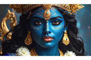 Blue goddess adorned in gold jewelry, an Arts & Entertainment Photo by Igor Tichonow