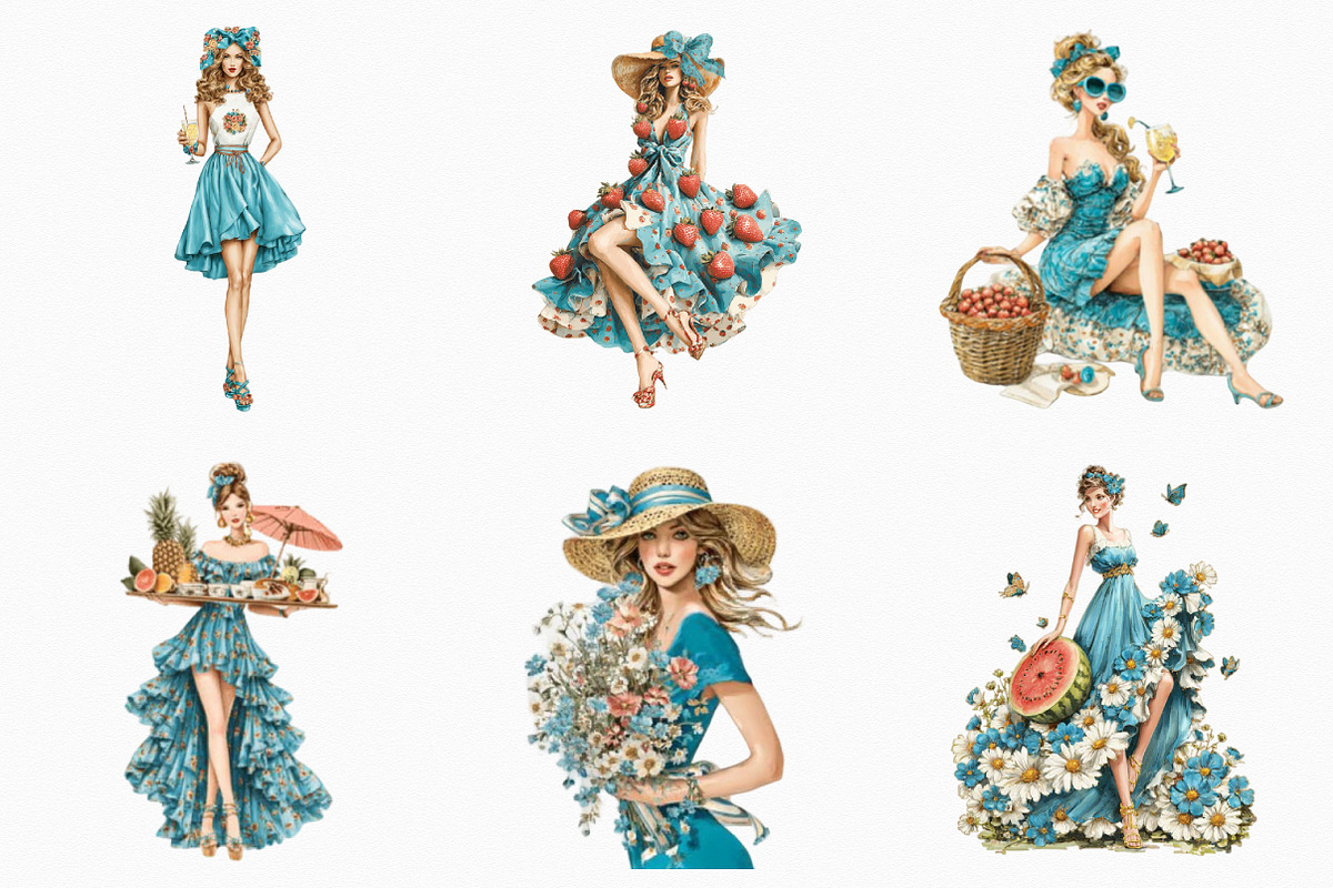 Whimsical Summer Girls Clipart, a Seasonal Illustration by designcity5 (Photo 3 of 5)