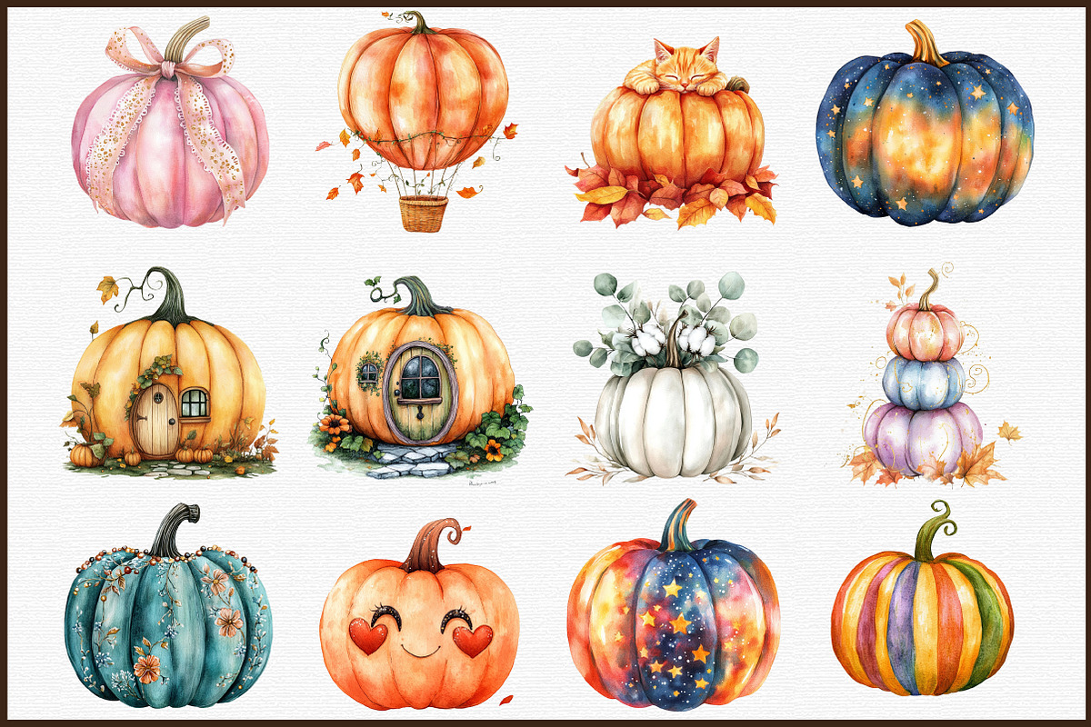 Autumn Whimsical Pumpkins Clipart, an Illustration by Sublimation Artist (Photo 3 of 6)