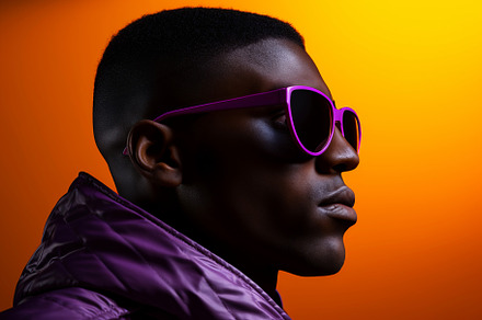 Black man with luxury sunglasses isolated on a orange background, a Person Photo by ImageMir