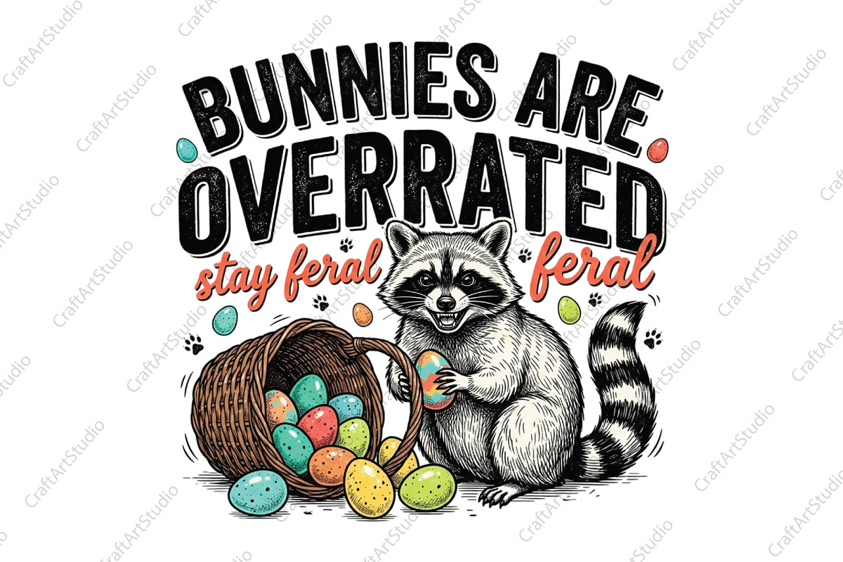 Funny Raccoon Stay Feral Easter PNG, an Illustration by CraftArtStudio (Photo 1 of 4)