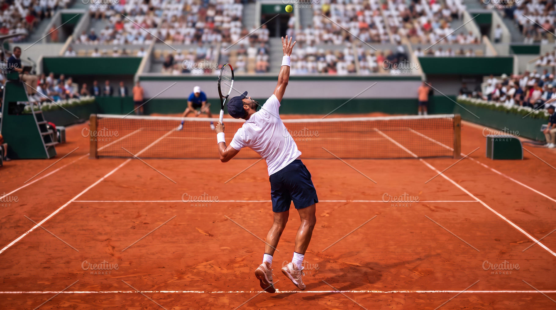 Tennis Player Serving on Clay Court, a Sports & Recreation Photo by Davizro's Market