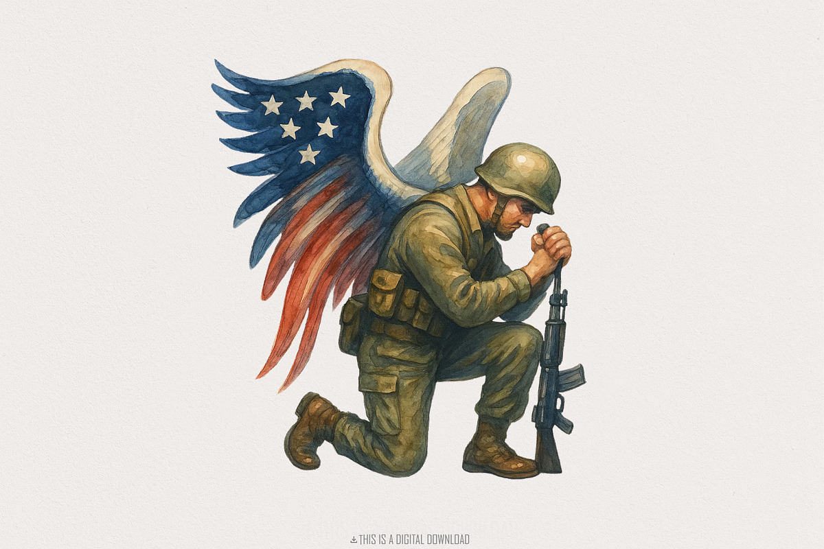 American Soldier Angel Man Praying,, an Illustration by SharpMarketplace (Photo 1 of 9)