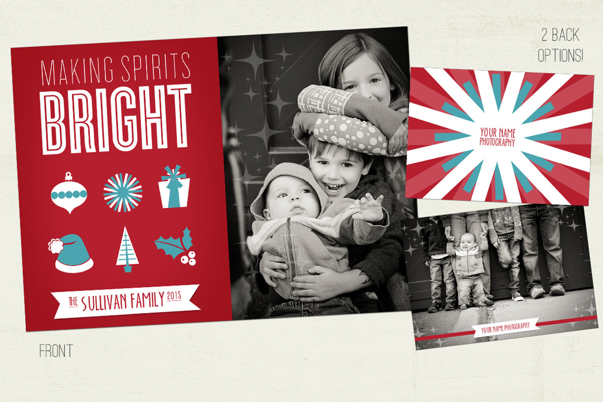 Bright Spirits Holiday Photo Card, a Card Template by brandsushi