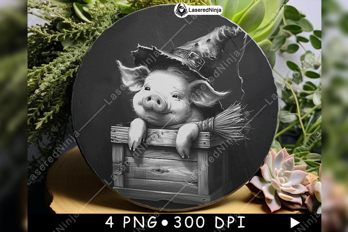 Cute Witch Pig Wooden Box Broom, a Background Graphic by LaseredNinja (Photo 4 of 7)