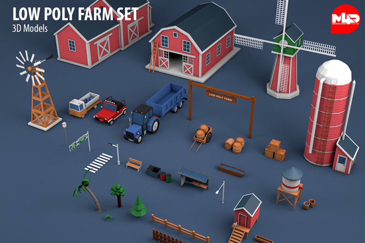 Low Poly Farm Set, an Architecture 3D Model by multimedia4ds (Photo 2 of 10)